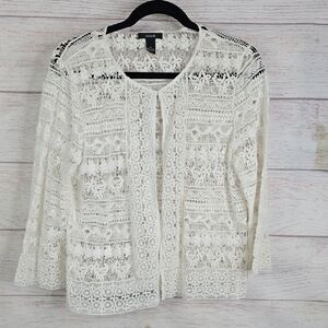 Alfani Ivory Lace Open-Front Cardigan